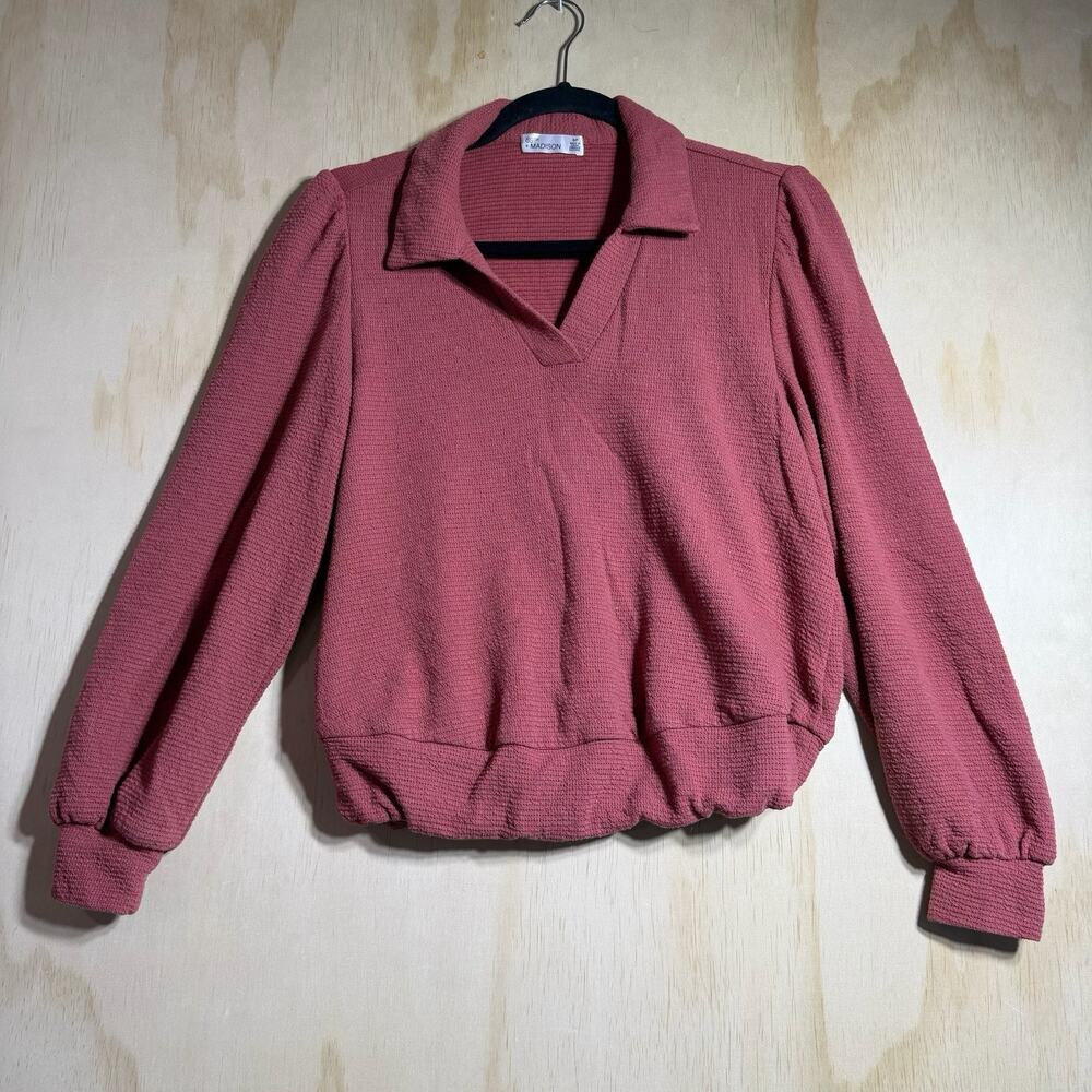 89th + Madison Women’s Small Pink Textured Collared‎ Pullover Puff Sleeve Top
